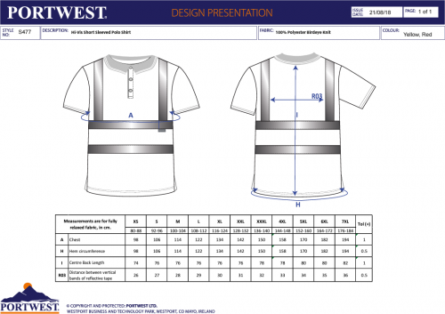 Tricou polo cu maneci scurte Hi-Vis, galben, regular, Portwest